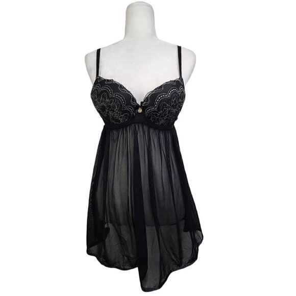 Daisy Fuentes Black Bustier Underwired Lace Teddy Babydoll Lingerie - Picture 1 of 8